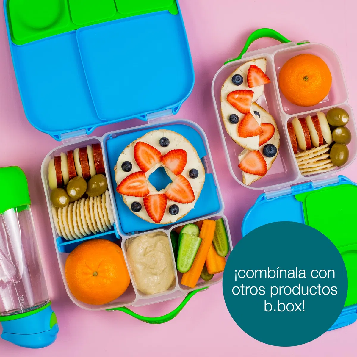 b.box Mini Lunch Box Niños | Fiambrera Infantil Bento con 3 Compartimentos (2 Herméticos) | Fiambrera Niños Ideal para Almuerzos y Picoteo | Cabe 1 Fruta Entera | Sin BPA