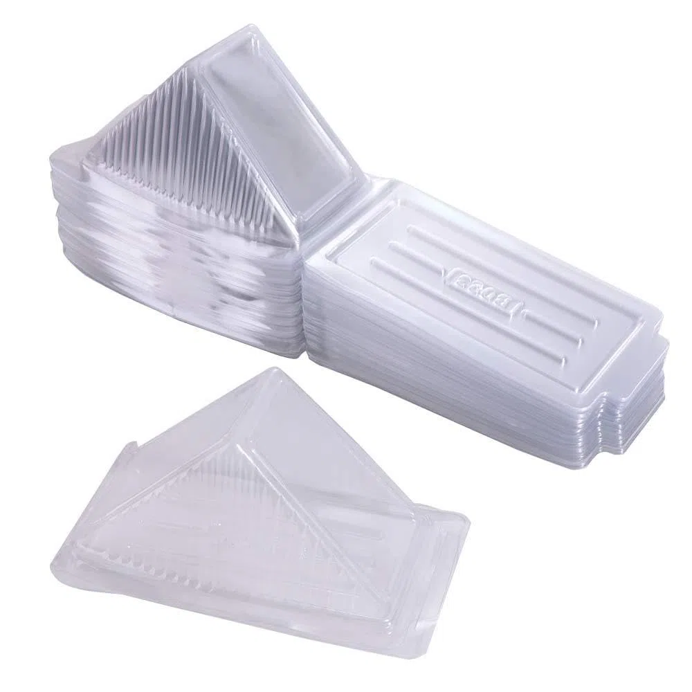 100 recipientes triangulares desechables para sándwiches, cajas de embalaje de sándwiches, recipientes triangulares de plástico para pasteles, postres y hamburguesas
