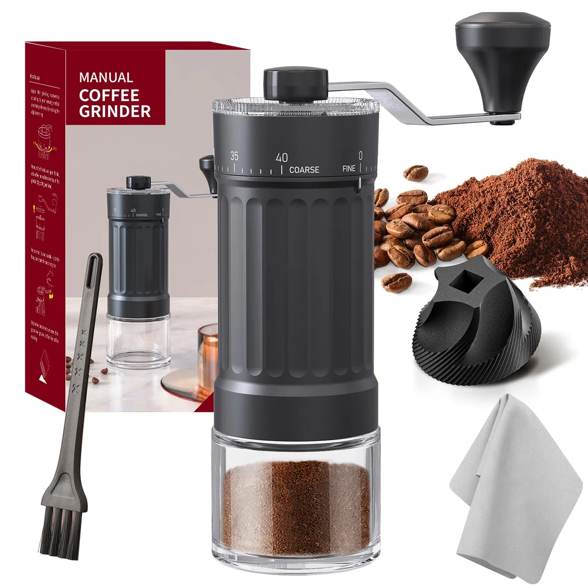 HOTUT Molinillo de Café Manual, Coffee Grinder Manual con Cónico de Cerámica de Alta Precisión, 40 Niveles de Molienda Ajustables Externamente, Molinillo para Casa y Exteriores Viajes