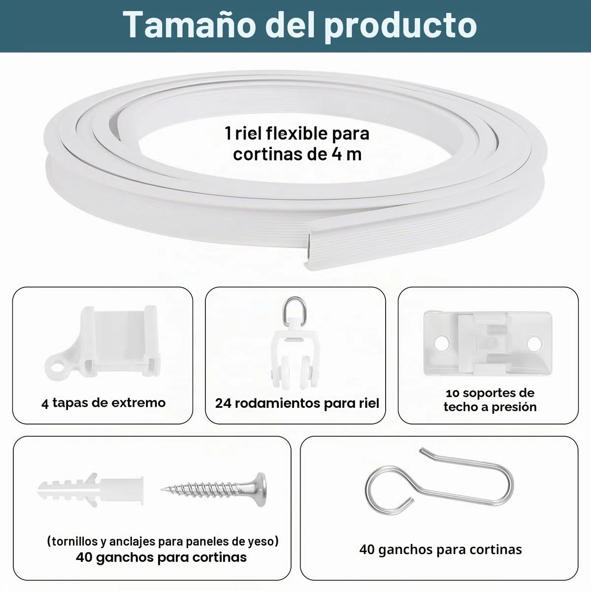 Riel de cortina flexible de 4 m con ruedas silenciosas, riel de cortina flexible, montaje en techo, sistema de rieles, montaje en techo, cortina de ducha, sistema de rieles