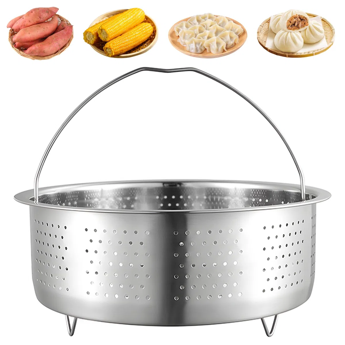 Vaporera Cocinar Vapor De Acero Inoxidable 304, Steamer For Cooking, Inserto para Olla, Colador para Ollas, Ollas De Cocina, Olla A Presión, Guisar Verduras, Frutas, Huevos, 20 Cm, Plateado