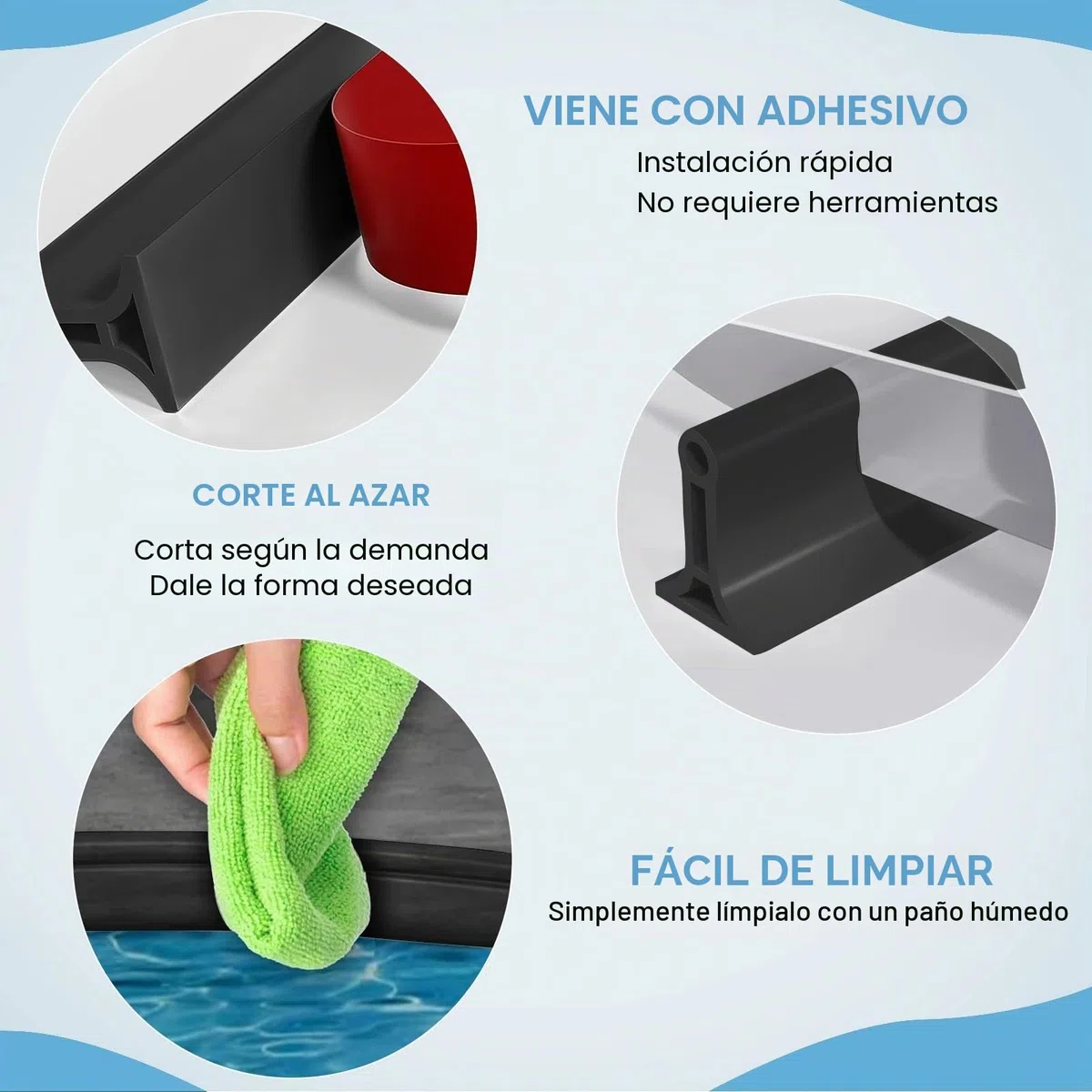 2M Barrera Agua Ducha, Barrera de Agua para Ducha Flexible y Cortable, Borde Plato Ducha Autoadhesivo, Perfil Silicona Duchapara Cocina Baño Separación en Seco y Húmedo (Negro)