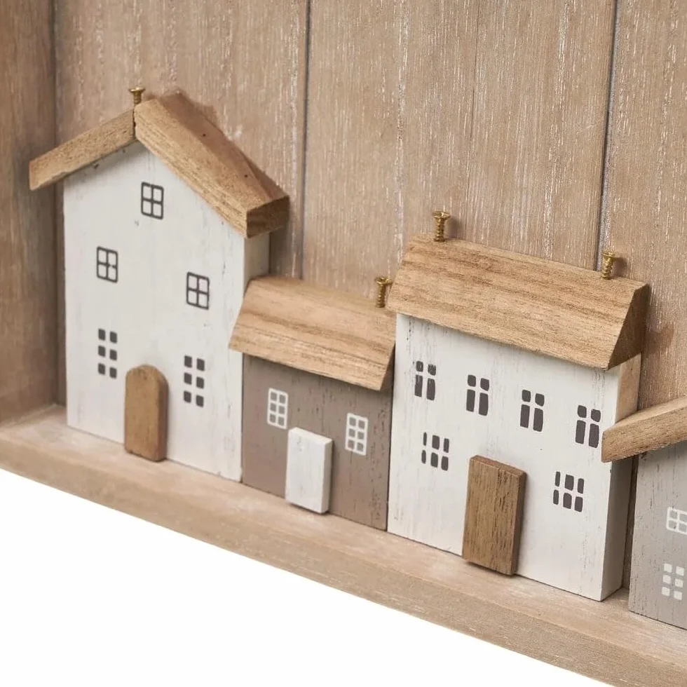 Caja para Llaves de Madera con 6 colgadores de Pared para Entrada, Armario para Llaves diseño Decorativa, Guardallaves para Recibidor 24x30 cm (Home Casas)