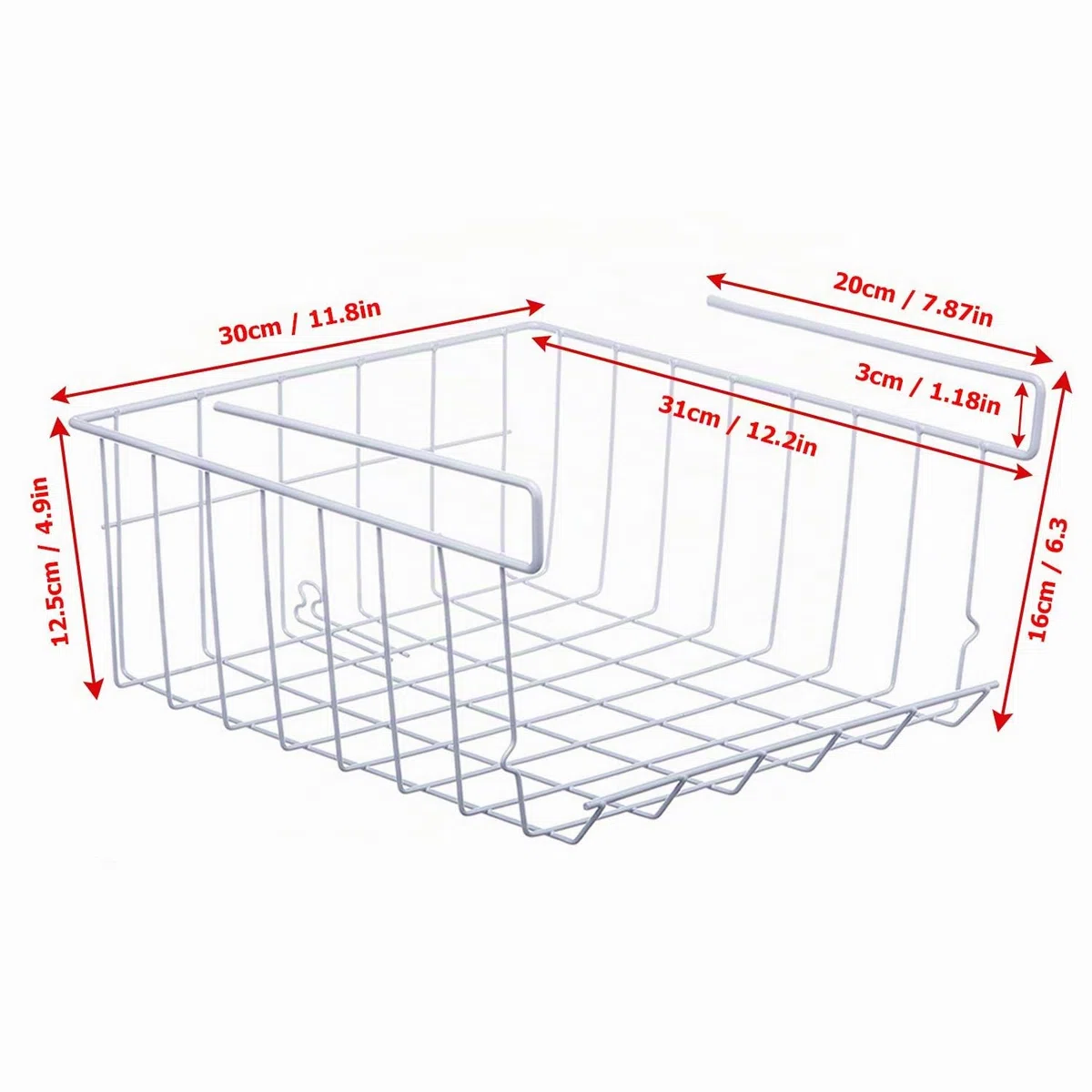 Lonian apilable cesta colgante, 2 cestas de almacenamiento de alambre colgantes debajo del estante, adecuadas para cocina, oficina, trastero, baño, armario