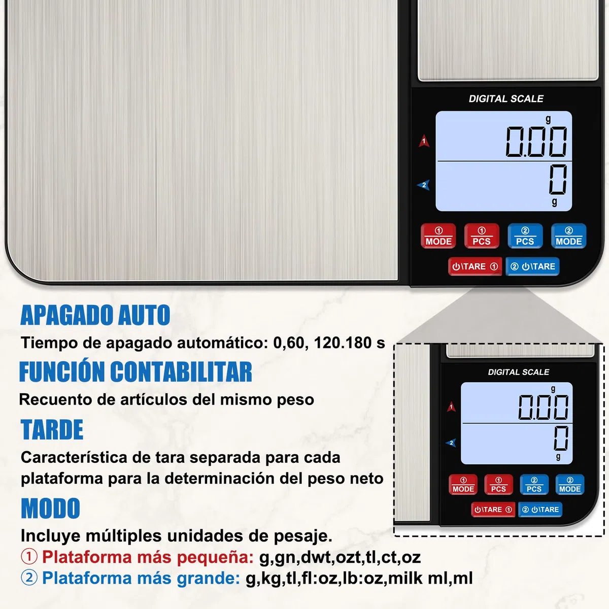 Balanza Cocina de Precisión 10kg, [0.01g-10KG] Diyife Balanza Cocina de Acero Inoxidable,Acero Inoxidable Bascula de Precision,con 2 Pantalla LCD y Función de Tara,Baterías Incluidas