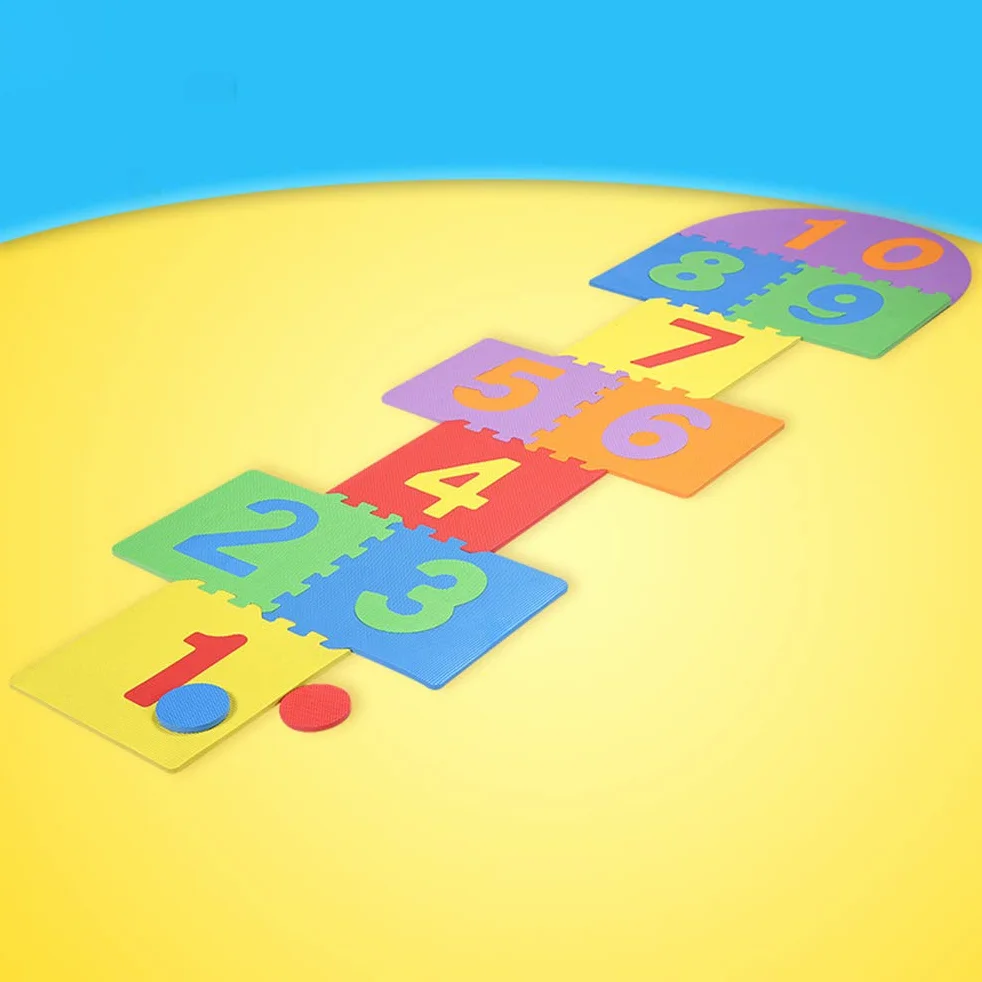 Juego de Estera de Rayuela para Niños, Azulejos Entrelazados de Espuma EVA Suave, Juego Familiar para Jardín Interior y Exterior, Juguetes de Espuma, Discos de Cuatro Piezas. Foam P Tapete