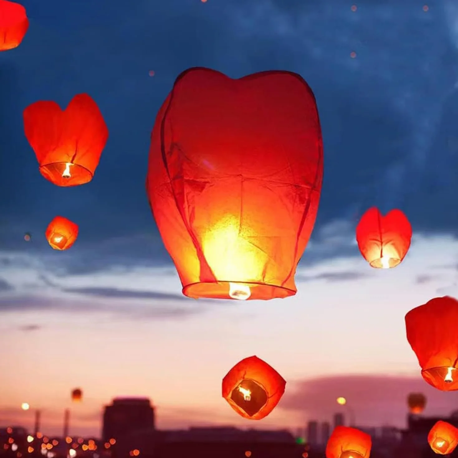 Linternas de cielo chinas blancas, paquete de 10, linternas de papel grandes para bodas, cumpleaños, memorial, Navidad (Rojo)