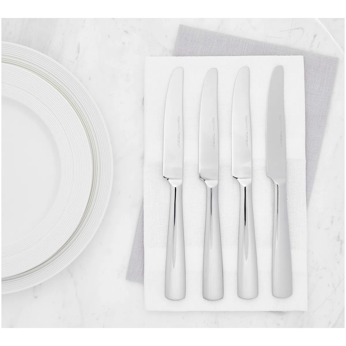 Amazon Basics Cuchillos de mesa de acero inoxidable con borde cuadrado, 12 Unidad, Plateado