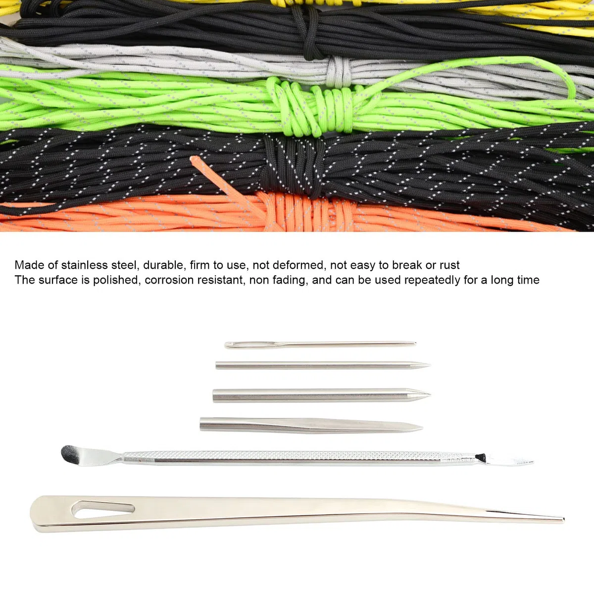 Herramientas de Paracord, Juego de Agujas de Paracord 6PCS Herramienta de Aguja de Paracord Juego de Costura de Paracord de Acero Inoxidable Juego de Agujas FID de Paracord Reutilizable