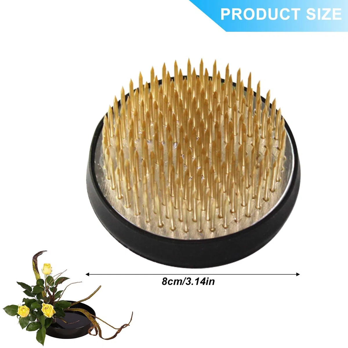 Rana de flores, 8 cm, Ikebana Kenzan, arreglo floral redondo de alta calidad con funda antideslizante, soporte redondo de acero inoxidable, gel para arreglos florales, tiendas de flores, oficinas,