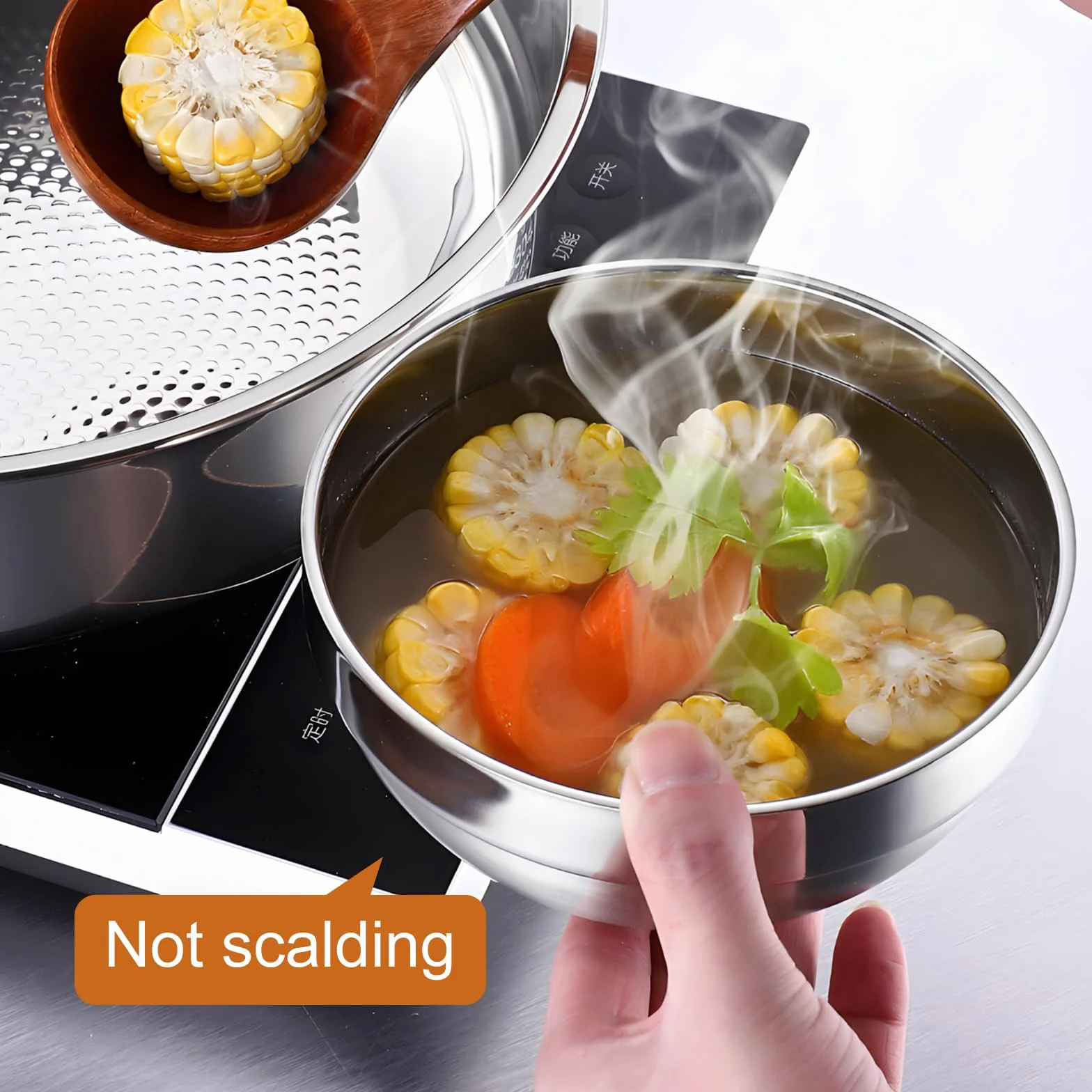 GOMETY Juego De 6 Cuencos De Acero Inoxidable De 13 Cm, Cuencos De Acero Inoxidable De Doble Pared, Ligeramente Irrompibles, Para Sopa, Arroz, Pasta, Ramen