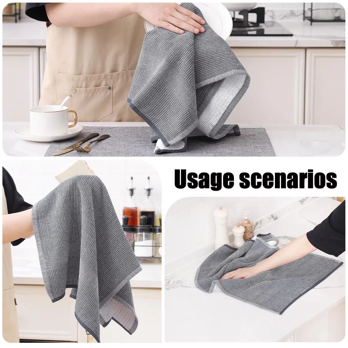 Homaxy Toallas de Cocina (18 x 28 Pulgadas, Paquete de 6), Toallas de Mano Grandes de algodón para Cocina, Planas y de Rizo, Juego de paños de Cocina Altamente absorbentes de 380 g/m²