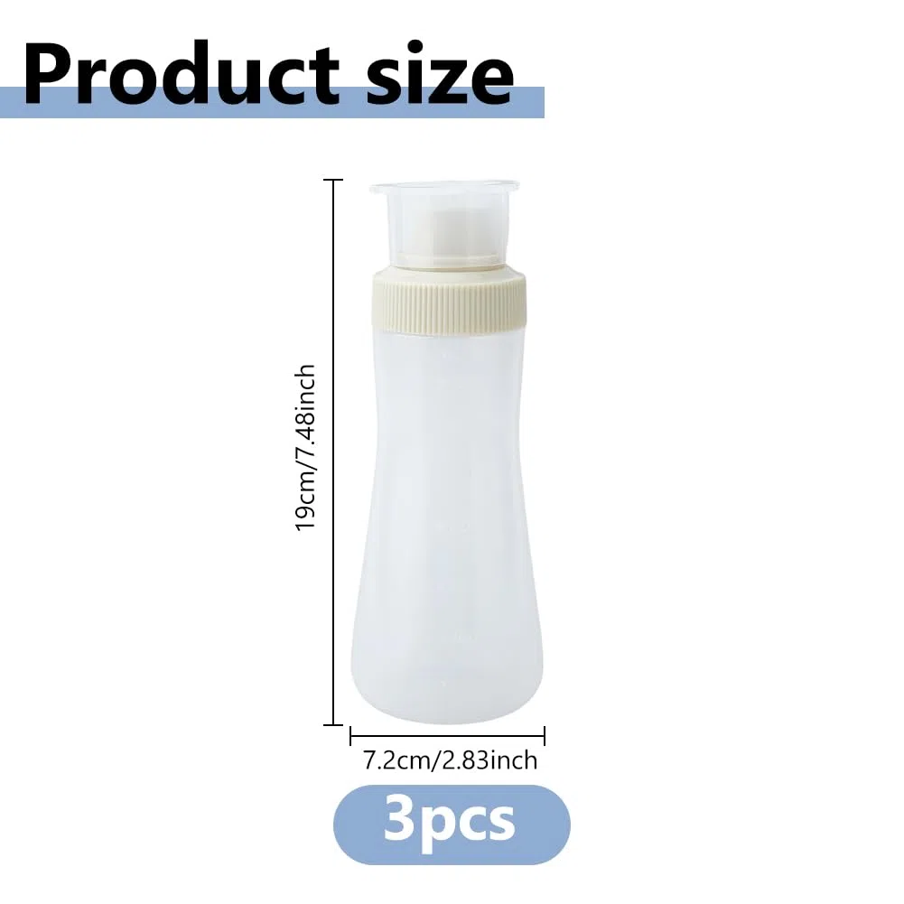 DICOSMETIC 3 botellas simples de jarabe de PVC para tartas, dispensador de jarabe para tartas, botella de 350 ml (11,84 oz) Botellas de salsa graduadas con tapa de sellado Botella de plástico para