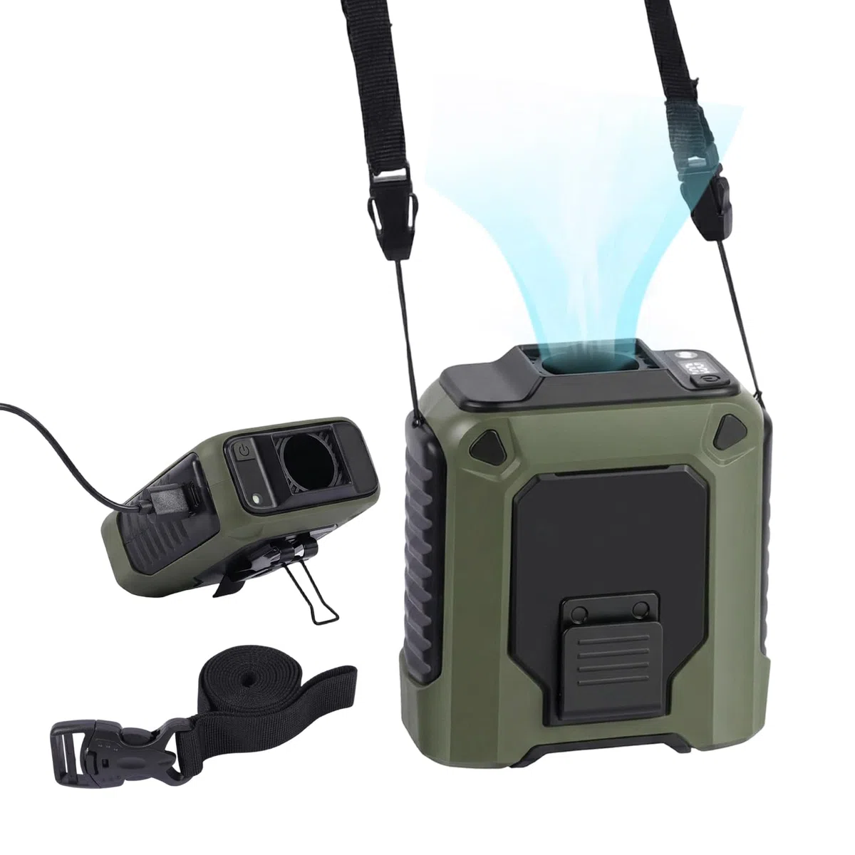 Ventilador Portatil Cintura, 10000mAh Recargable Ventilador de Pilas con 5 Velocidades y 16000RPM, Mini Ventiladores con LED Para Trabajos al Aire Libre, Obras, Viajes y Acampadas