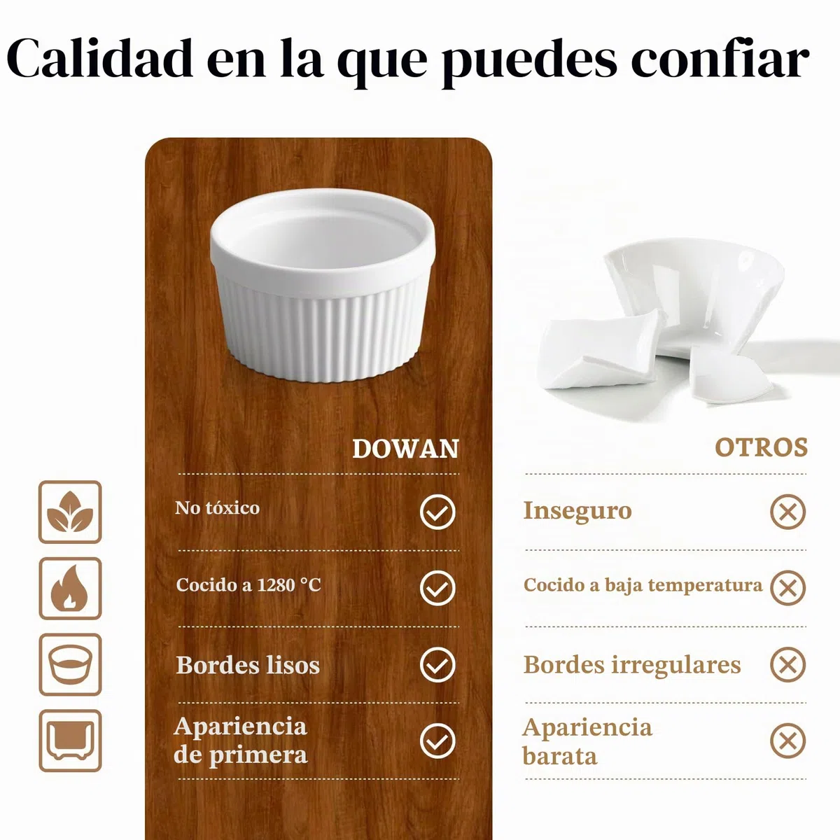 DOWAN Moldes para Soufflé Set, 6 X 120ml Moldes de Porcelana para Crema Catalana y Postre, Mini Baking Moldes para Hornear Tartas, Apto para Lavavajillas, Microondas y Horno, Ø 9cm-Blanco