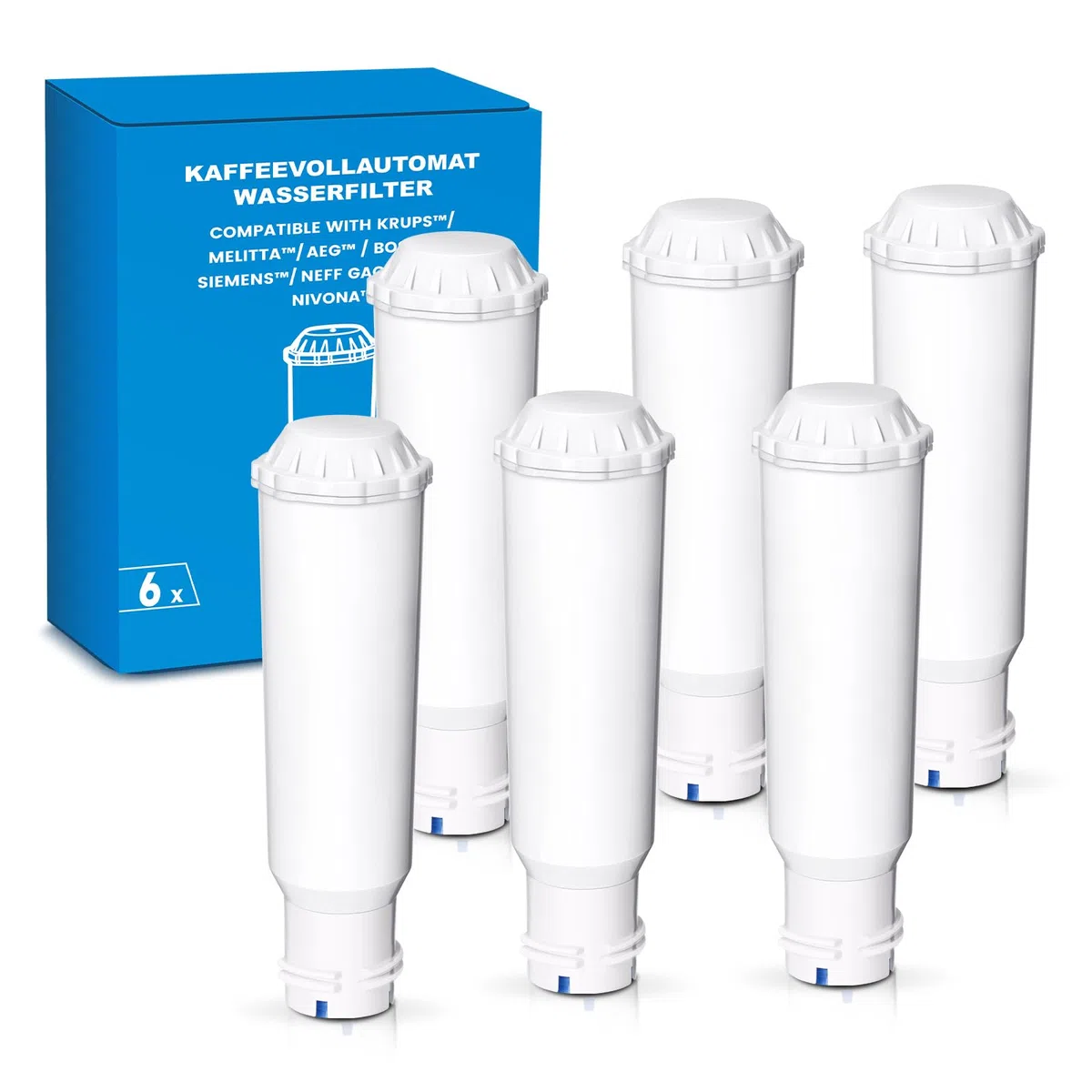 Filswa Filtro de agua para cafetera, repuesto compatible con Krups F088, Nivona cartucho de filtro de agua, Jura, Bosch, Gaggenau, Melitta Barista TS y más cartuchos de filtro de café, (6)