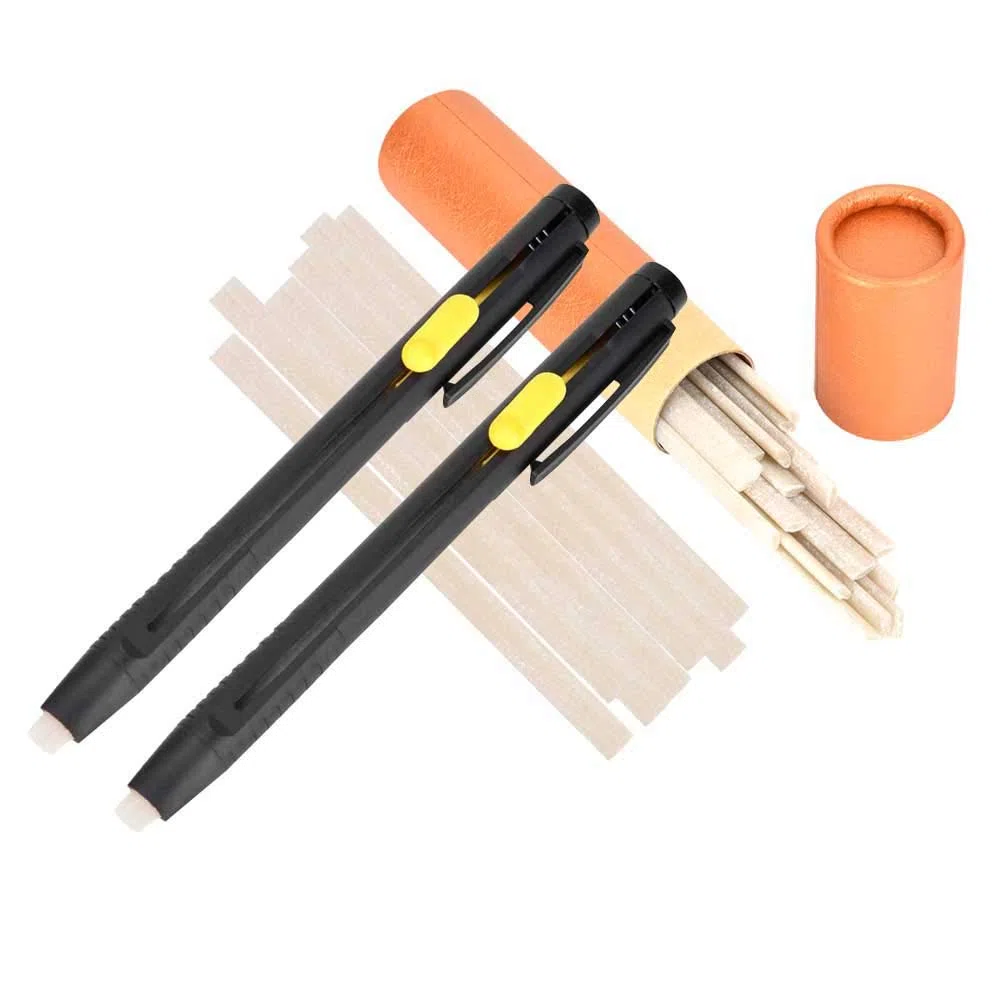 Garosa Rotulador de Tela de Cuero, Rotuladores Temporales de desaparición de desaparición Automática para Acolchar La Costura de La Confección de Ropa, 2 Piezas de Bolígrafos + 20 Tiras de Cera