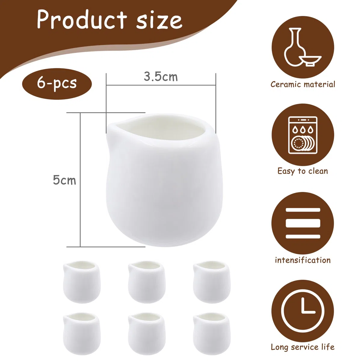 CONNECTION Mini Jarra de Leche 6 Piezas Mini Jarras de Crema Sin Asa 50 ml Mini Jarra de Leche Porcelana Jarra para Cremar Leche Pequeñas para Leche,Café,Salsa,Cremar,Cafeterías,Hoteles (Blanco)
