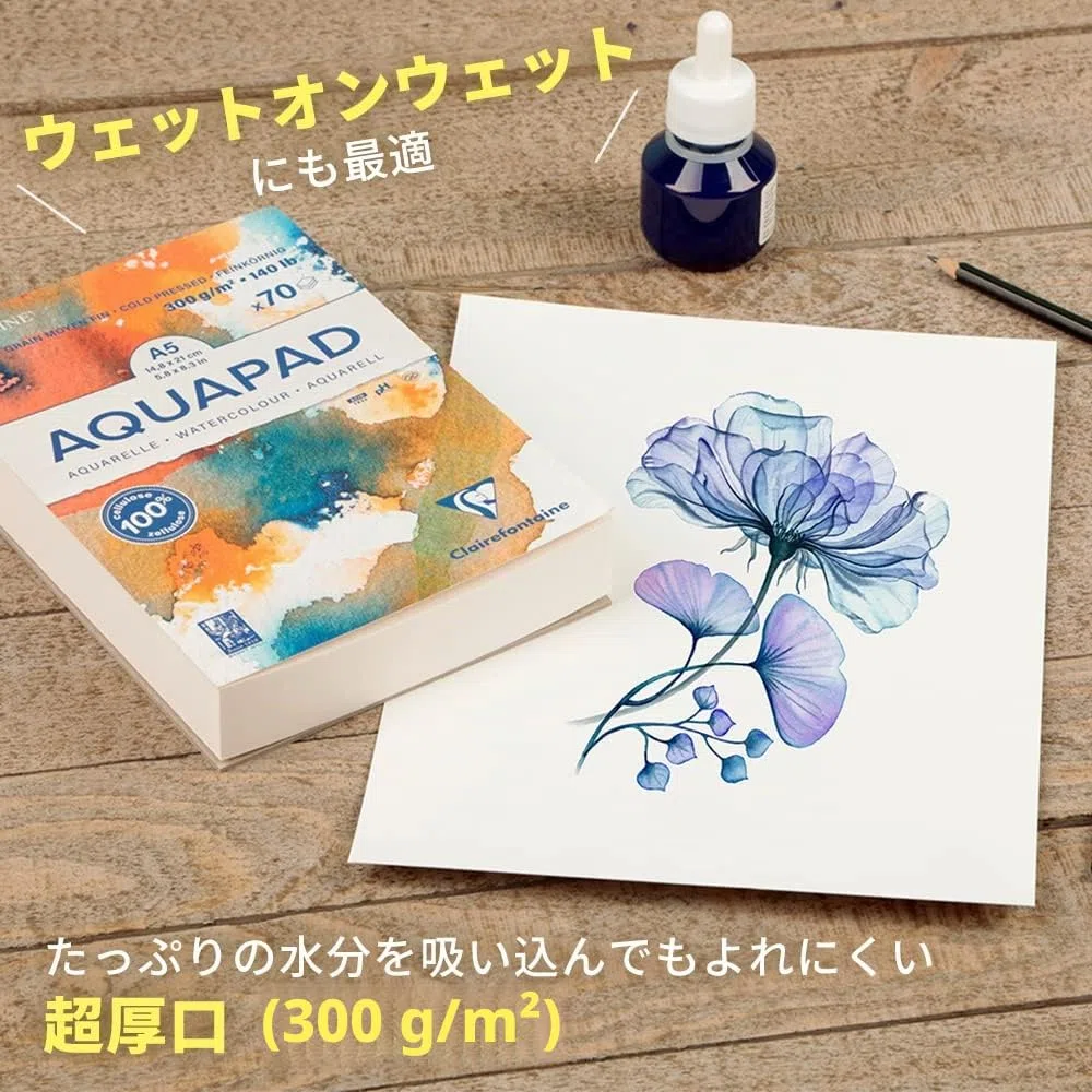 Clairefontaine 975721C Goldline Aqua - Bloc de papel de dibujo medio fino, 50 hojas, 21 x 29,7 cm, 300 g