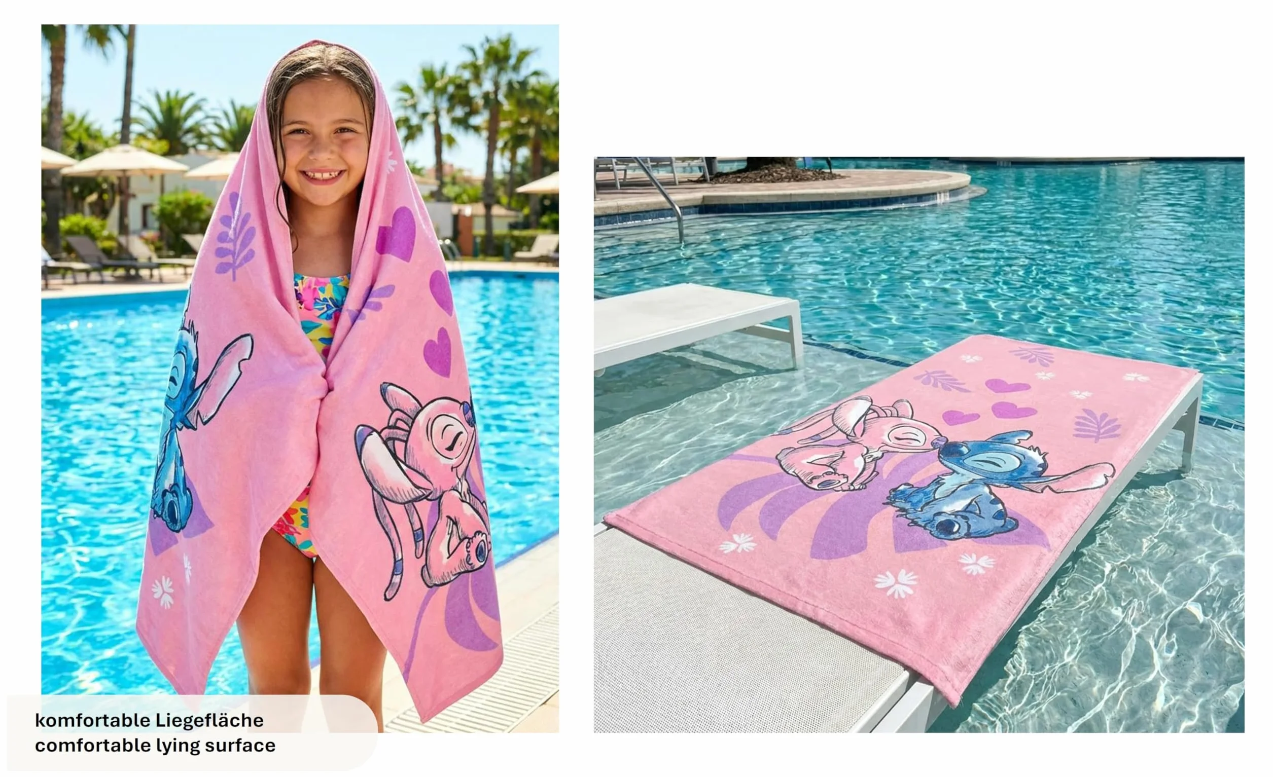Theonoi Disney Lilo y Stitch, toalla de baño para niños, 70 x 140 cm, 100% algodón, para niñas – Standard Öko Tex