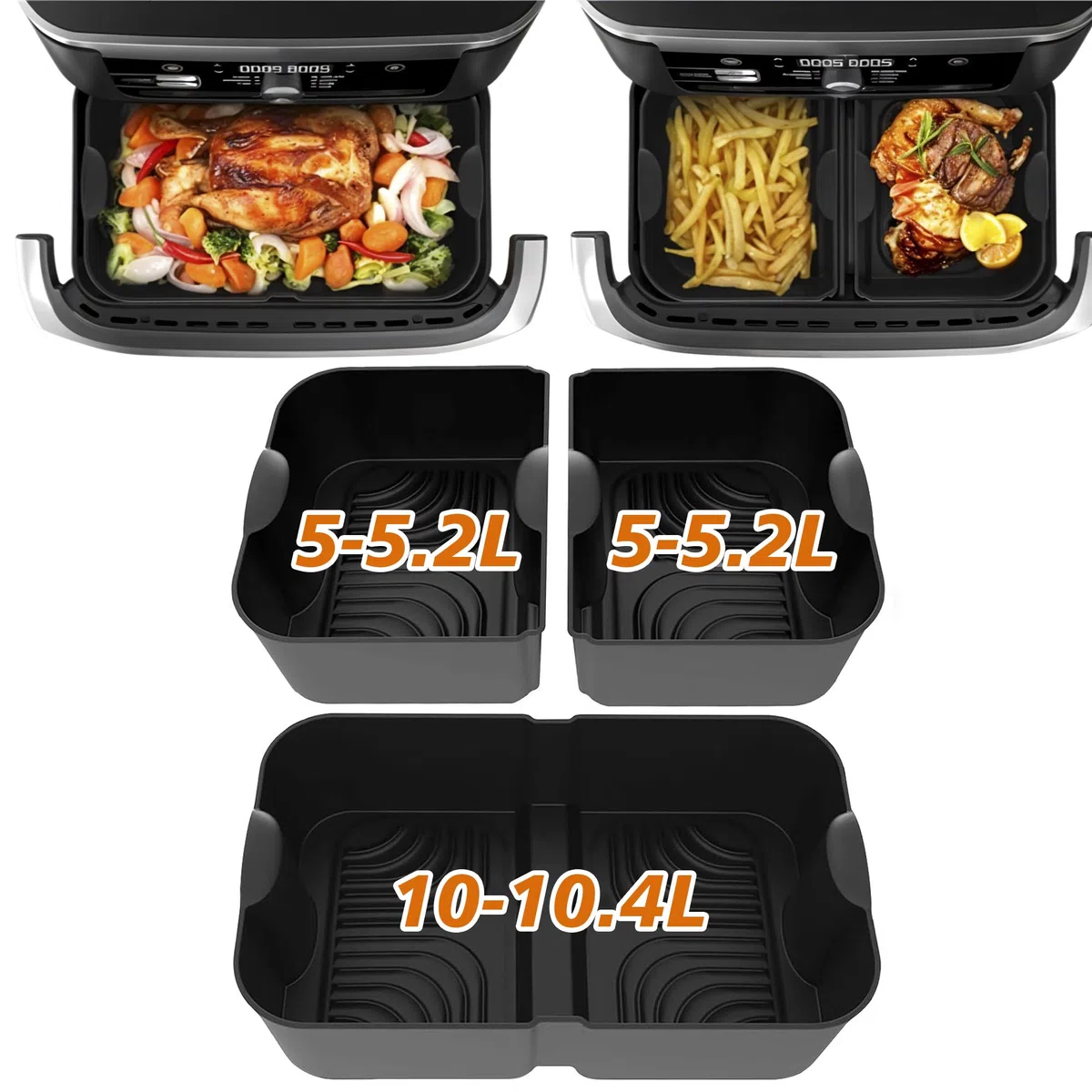 Pietuley 3 Grande Moldes Silicona Freidora de Aire para Ninja Foodi FlexDrawer AF500EU 10,4L /COSORI Dual Blaze TwinFry 10L, Accesorios Freidoras de Aire para Ninja AF500EUCP Horno Bandeja