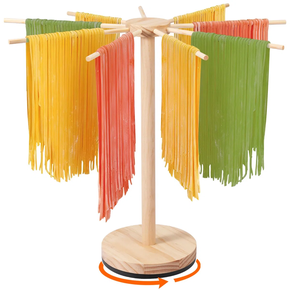 Secador de pasta con base giratoria, soporte para pasta de madera, con 9 brazos extraíbles, gran capacidad, para secar pasta de 4,5 kg