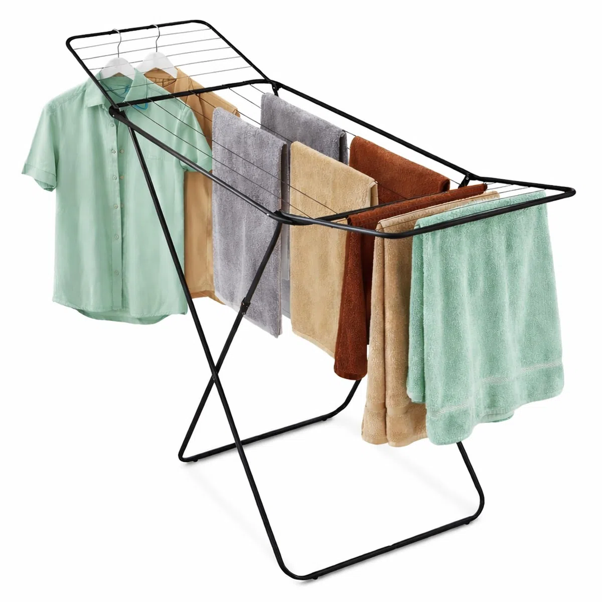 TIENDA EURASIA - Tendedero de Ropa Plegable | Estructura Metálica Ligera | Color Negro | Capacidad para 20 Metros | Medidas Abierto 180 x 55 x 89 cm