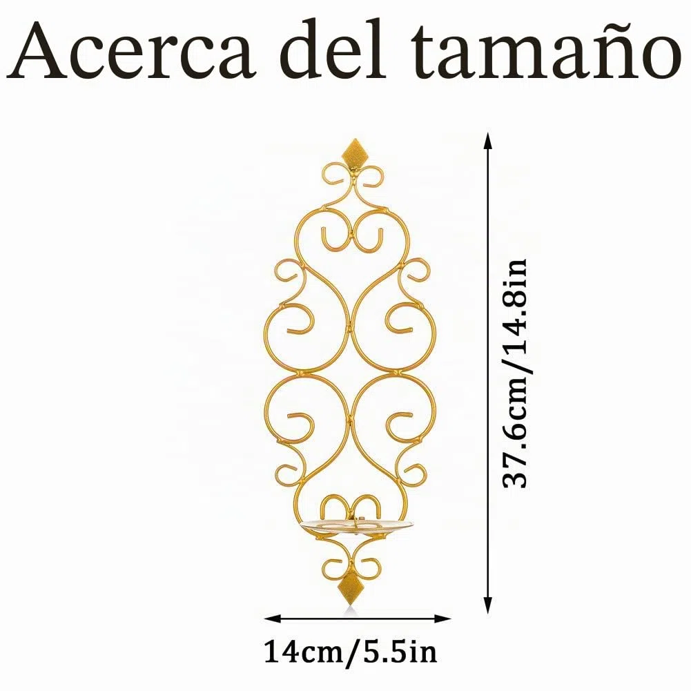 Sziqiqi Candelabro de Pared del Estilo Retro, Candelero Colgante de Arte de Hierro para Decoración de Casa, Montado en la Pared Sostenedor de Vela, Oro