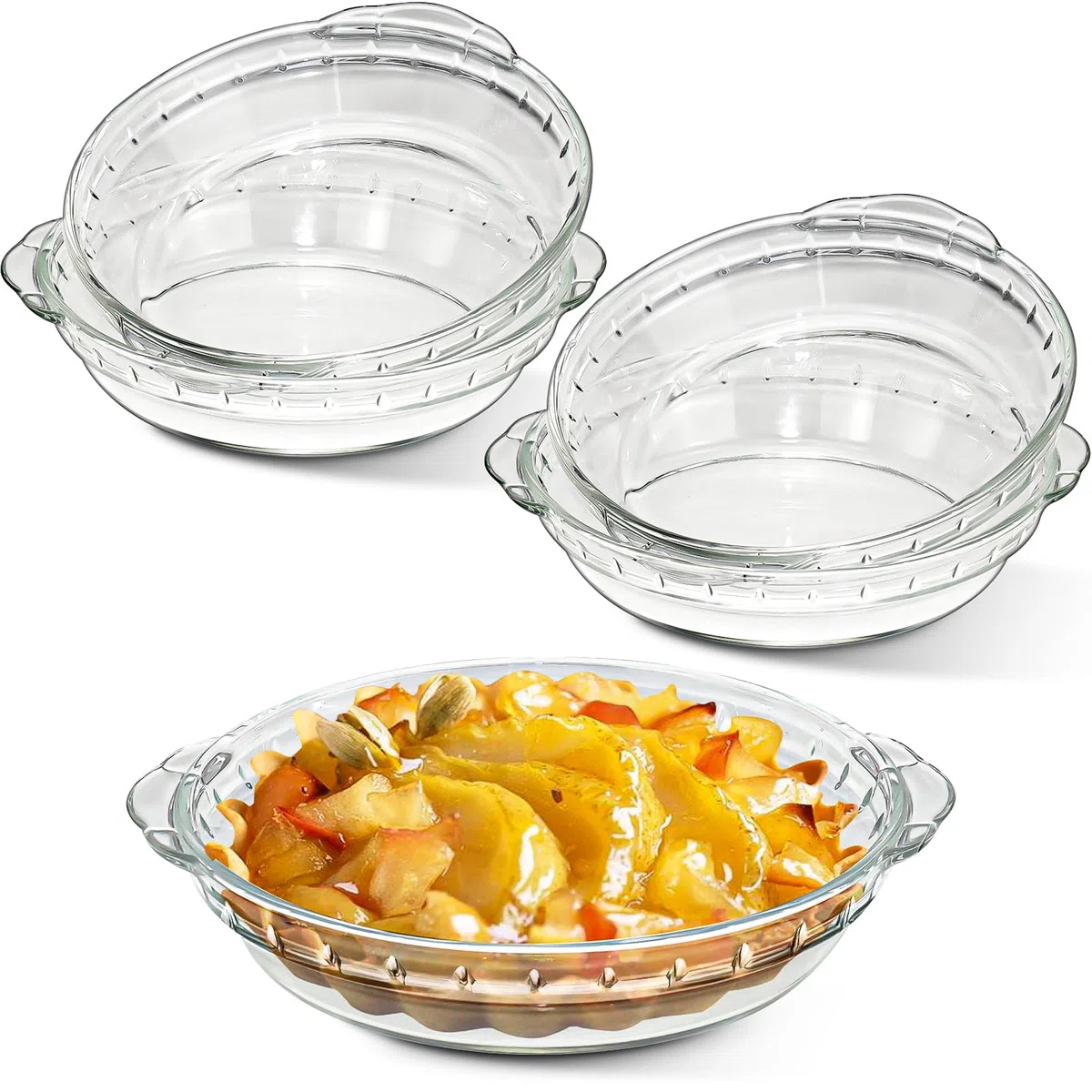 4 moldes de cristal para tartas con asa, 20 cm, redondos, molde para tartas, molde para tarta, molde de cristal resistente al horno para quiche, tartas, aperitivos, ensaladas, postres, tartas de