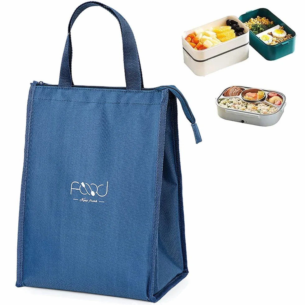 Bolsa de Almuerzo Aislada, Bolsas Térmicas, Bolso de Picnic Plegable, Bolsas Porta Alimentos, Tres Capas de Tela Gruesa, para llevar el Almuerzo al Trabajo, Escuela, Picnic, Azul Marino