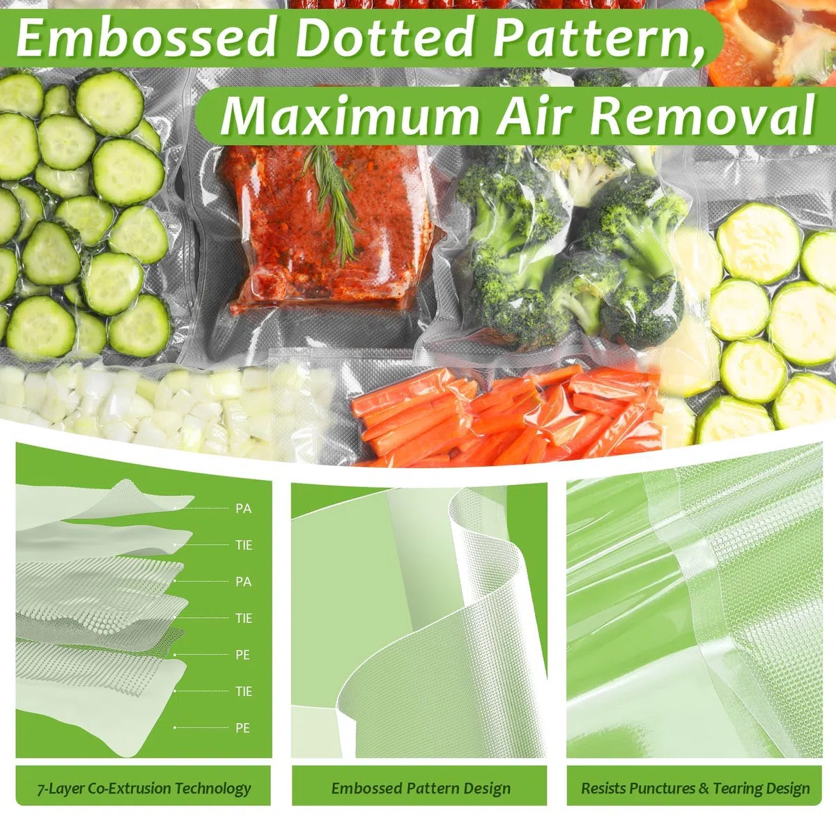 3 Rollos Bolsas Vacio Alimentos, 28x600cm Gofradas Rollo Bolsas Envasar al Vacio Alimentos, BPA Free, Reutilizable, Rollos Envasadora al Vacio para Envasadora al Vacío e Sous Vide