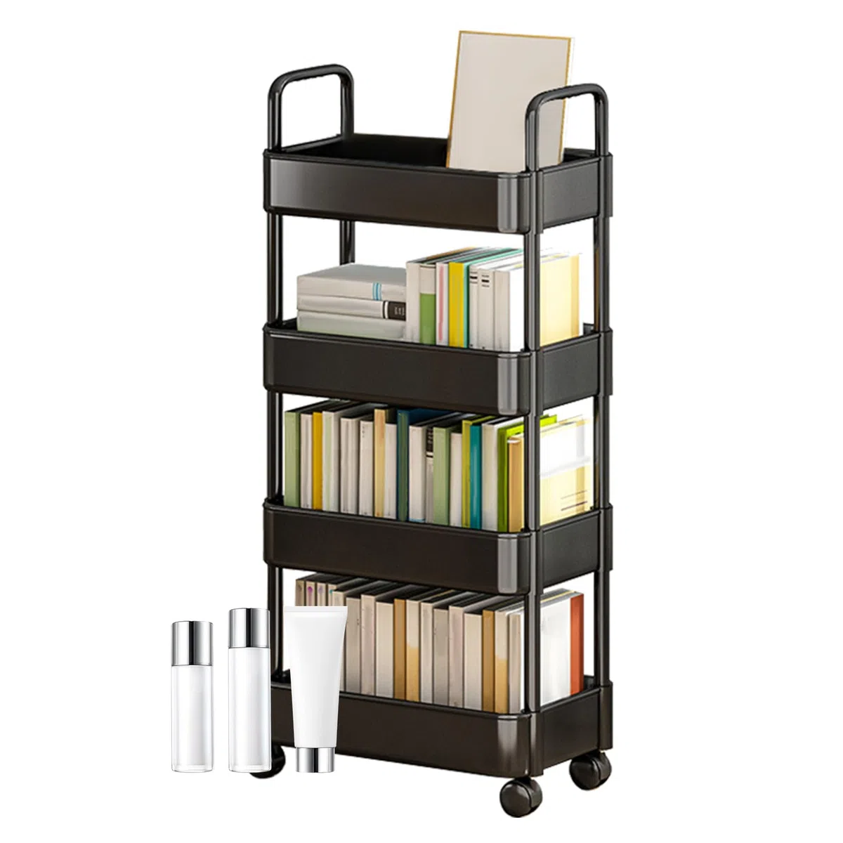 Genérico Rolling Cart Organizer - 3 Tier Utility Storage Trolley with Handle, Wheels | Multifunctional Metal Shelf | Mobile Basket Rack For Kitchen, Bathroom, Living Room, Office, Classroom Use