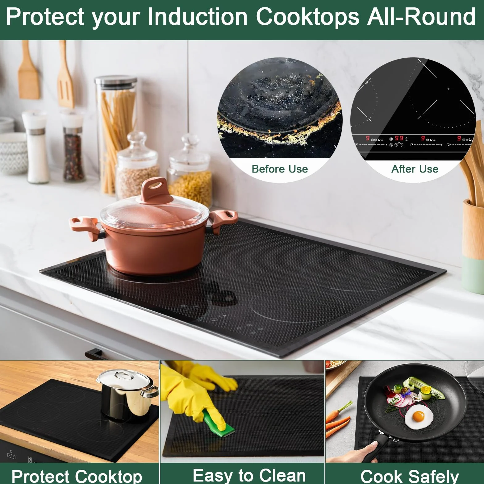 60x52cm Alfombrilla Protectora para Cocina de Inducción Protector Placa Induccion Protector de Placa de Induccion Magnética Estufa de Inducción Esterilla de Silicona