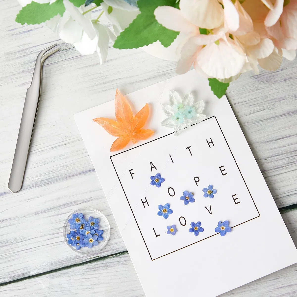 80 Flores Secas Reales Flores Prensadas Secas Naturales No me Olvides Azul con Pinzas de Codo para Resina Bricolaje Joyas Tarjetas Velas Artesanías Decoración de Uñas