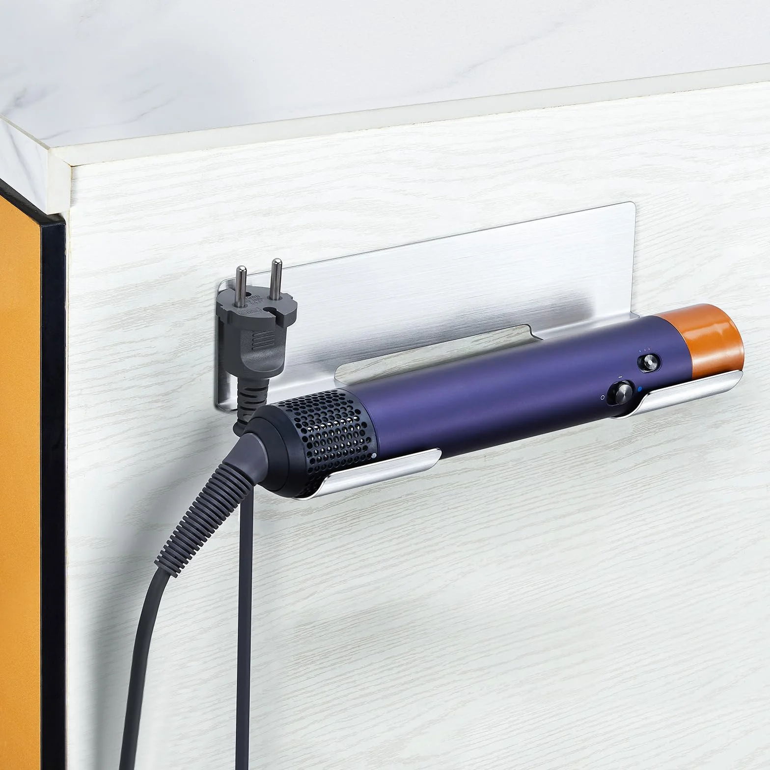 Soporte para Secador y Plancha de Pelo de Pared, Sin Taladrar, para Rizadores y Alisadores, Plata