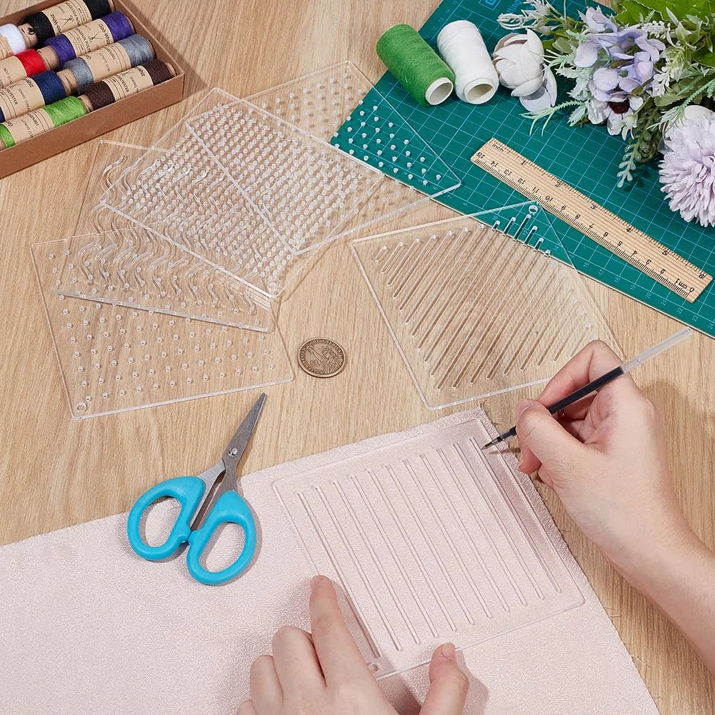 BENECREAT 6 Plantilla Acrílica Sashiko, Puntos, Líneas, Plantilla de Línea de Dibujo de Herramienta de Bordado Acrílico de Barras para Acolchar Y Bordar A Mano, 3mm de Espesor