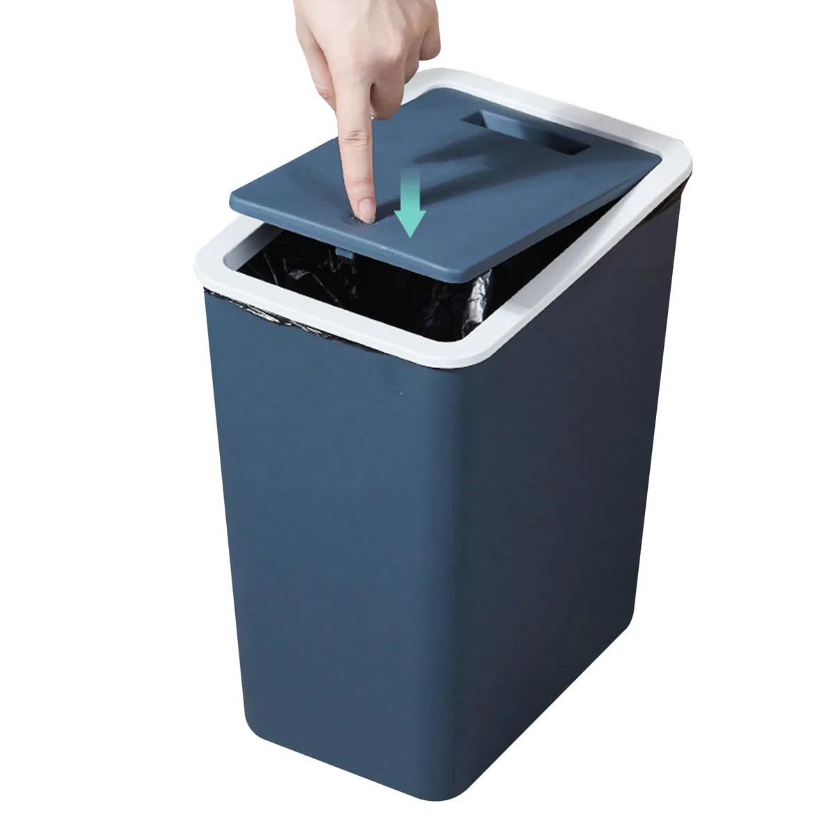 Trash Can, Slim Modern 13L Waste Basket, 12.2x10.24x7.09 inches with Press Top, Compact Recycling Bin for Kitchen, Bathroom, Bedroom, Living Room, Dorm, Home, Small Space