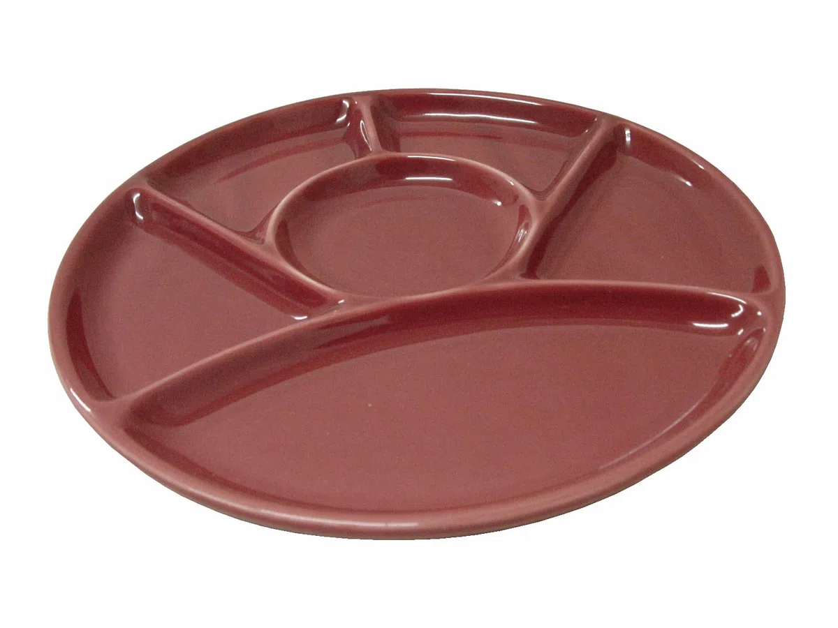 PLATO SALSERA SALSA ENTREMESERO CERAMICA FONDUE 6 DIVISIONES ROJO (LEER ANTES LA DESCRIPCION DEL ESTADO DE ESTE ARTICULO)