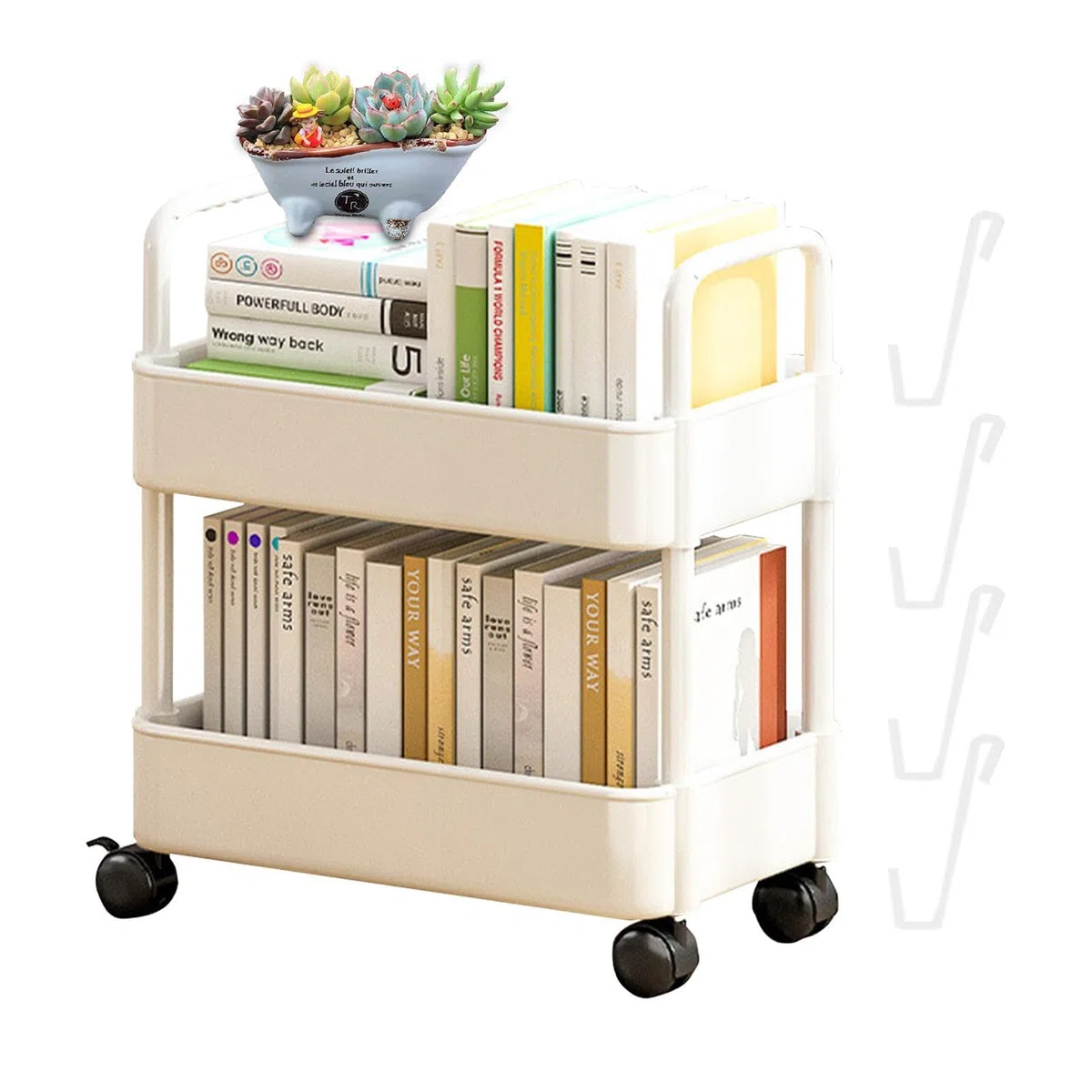 SENZZ estantería móvil, estantería Almacenamiento para Libros, estanterías con Ruedas, Organizador Carrito Libros móvil Multifuncional para Dormitorio, Sala Estar, hogar, Escuela, niños