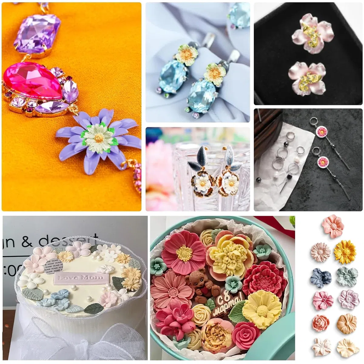 2 Piezas Moldes de Silicona de Flores 3D, 11 Cavidades Variadas, Moldes de Arcilla Polimérica, para Fondant y Resina Epoxi, Ideal para Decoración, Chocolate, Velas y Horneado (Gris, Rosa)