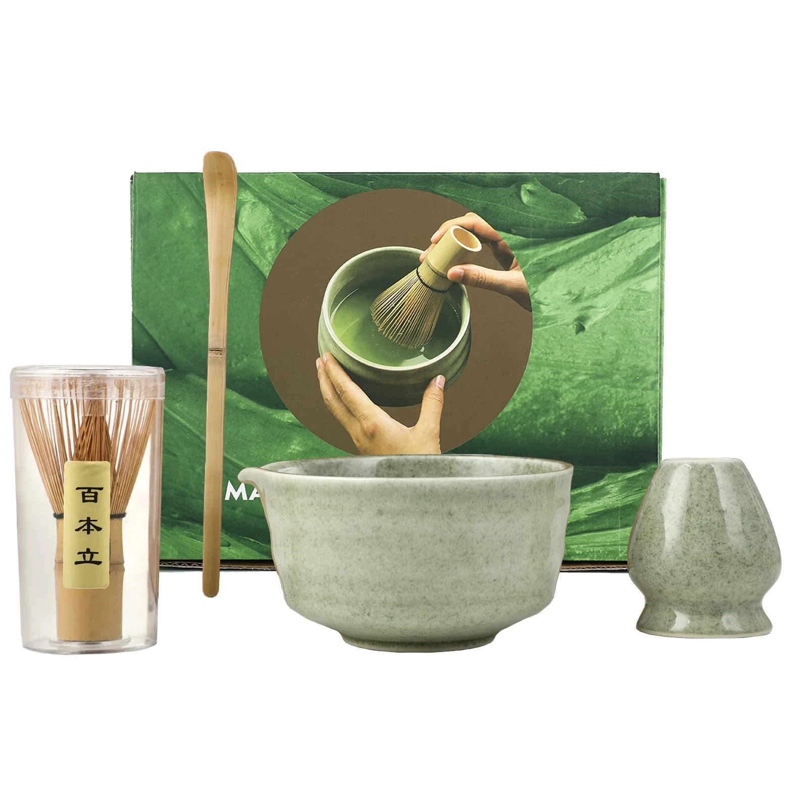 Matcha Kit - Té Matcha Kit de 4 Piezas, Batidor Té Matcha, Cuenco Té Matcha, Soporte Chasen y Cuchara Matcha - Kit Matcha para la Ceremonia del Té - Ideal para el Hogar, la Oficina y Como Regalo
