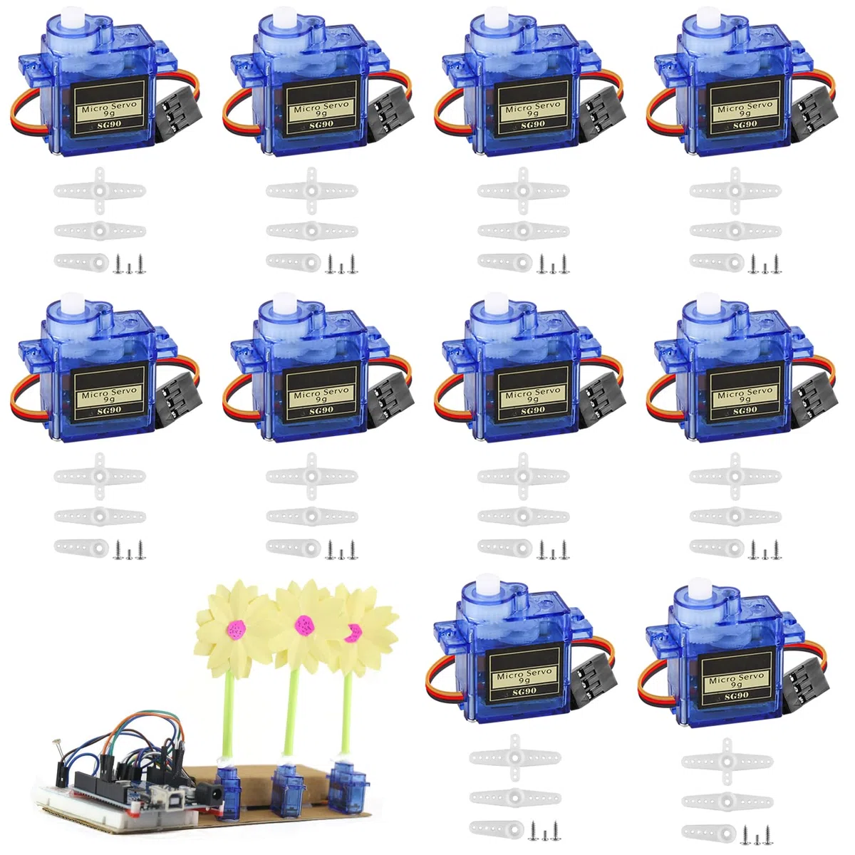 9G Micro Servo Motor, 10 Unidades Mini Servomotor con cable, Mini Servos para Arduino, Micro Servo Motor para RC Robot/Mano/Paseo Helicóptero Avión Coche Barco Control (Azul)
