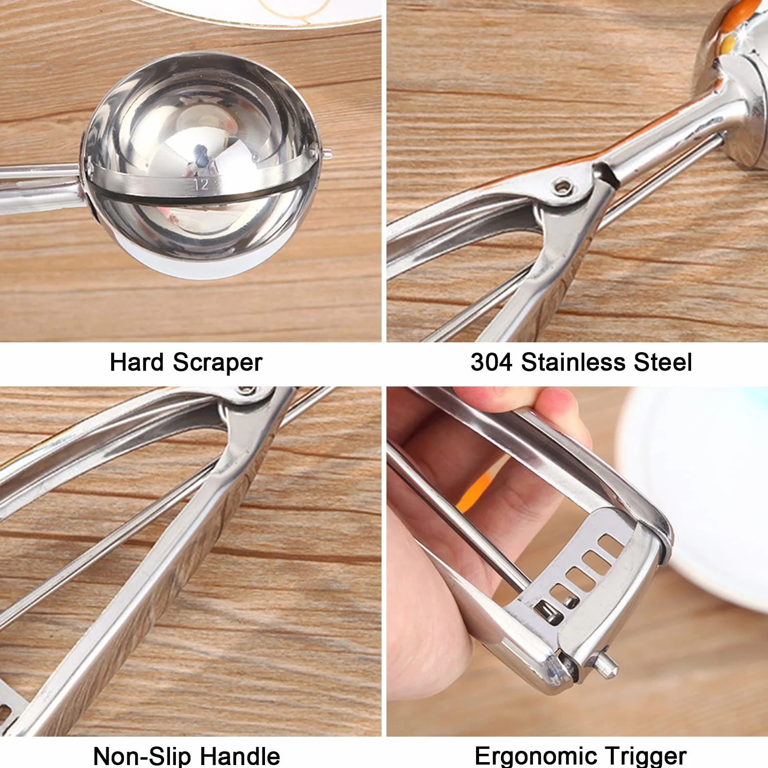 Cuchara para Helados, 5cm Cuchara de Helados con Gatillo 304 Cuchara de Helado de Acero Inoxidable Cuchara Disparador para Bolas de Helado para Helados, Frutas, puré de Alimentos