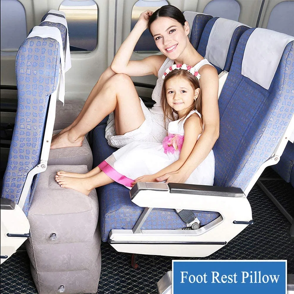Almohada de reposapiés Inflable y cojín de reposapiés Inflable de Altura Ajustable para Tren, avión, Oficina (Gris)