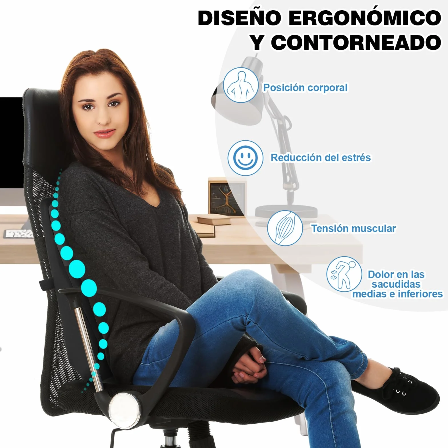 Cojin Lumbar Coche, Cojin Lumbar Silla Oficina con Esponja Memoria, Respaldo Lumbar Ergonómico, Almohada Lumbar para Asientos de Coche, Silla de Oficina, Negro