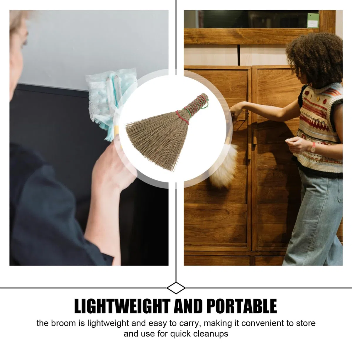 PRETYZOOM Escoba De Mano De Paja Natural con Cerdas Suaves para Limpieza Interior De Pisos Y Muebles Ligera Y Portátil para Cocina Sala Y Dormitorio