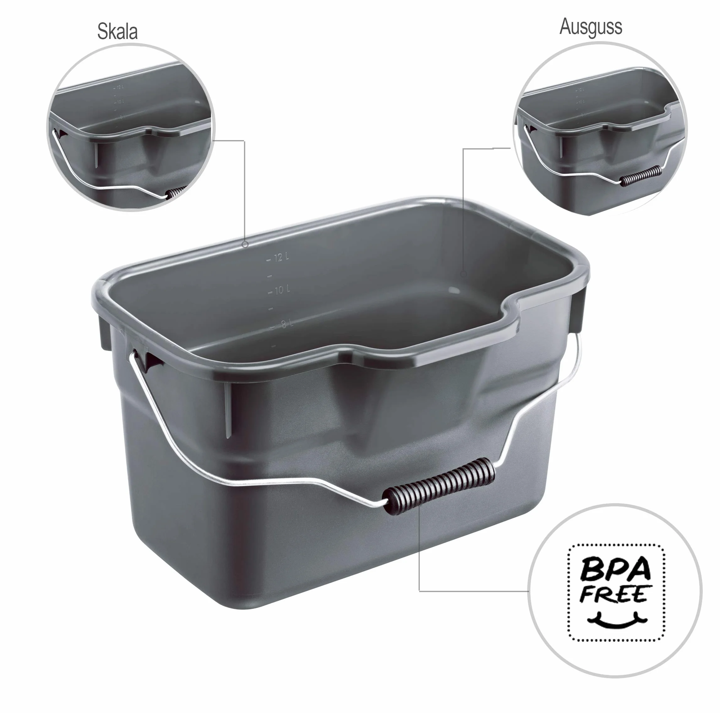 Rotho Basic cubo cuadrado de 12 litros con mango y balanza, Plástico (PP) sin BPA, antracita, 12l (38.0 x 26.0 x 23.0 cm)