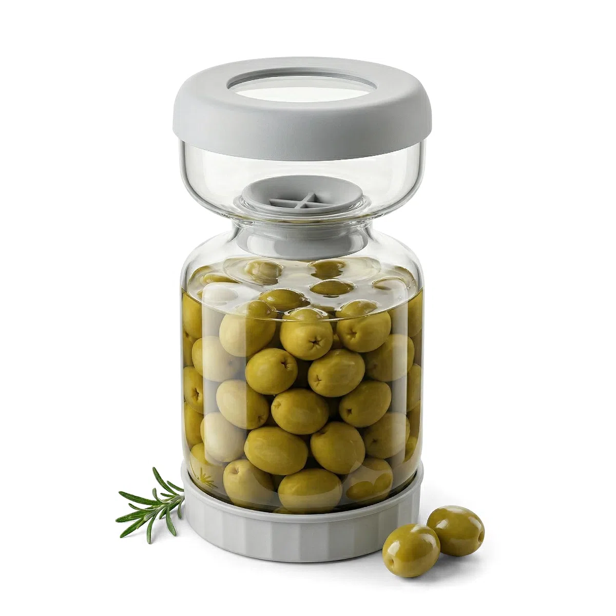 Homnoble Bote para Aceitunas con Escurridor, Tarro Aceitunas Separador Liquido, Tarro para Encurtidos para Separar el Zumo de Húmedos y Secos Tapa ABS de Grado Alimentario y Sin BPA