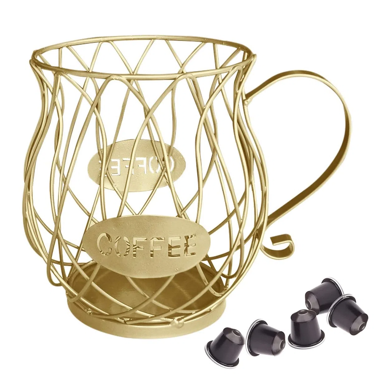 Canasta de Almacenamiento de Café, Cesta Almacenamiento Cápsulas Café, Cesta de Cápsulas de Café, Cesta Almacenamiento para Cápsulas Café, para Cafeterías, Caseras, Hotel, Oficina (Oro)