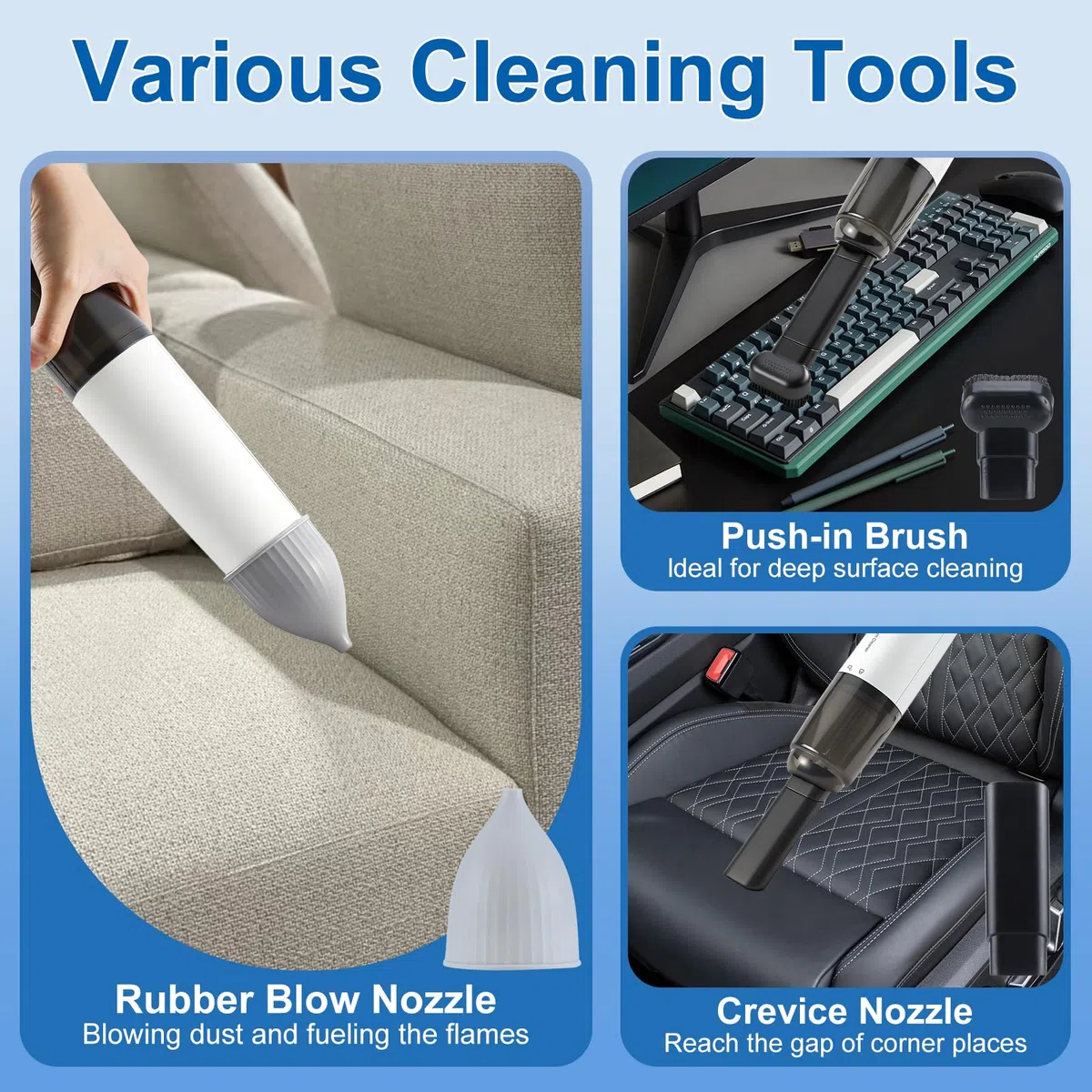 Aspirador de Mano Inalámbrico, Aspirador de Coche Portátil con Filtro HEPA, 2 Modos de Succión, Mini Aspirador de Mano para Coche, Hogar, Pelo de Mascotas, Escritorio, Teclado (Blanco)